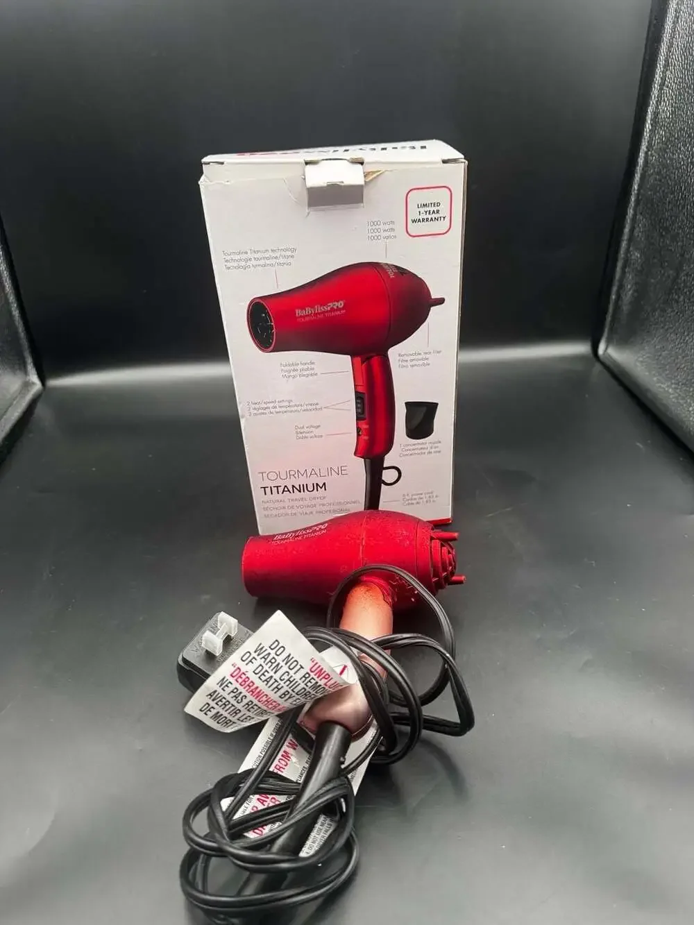 BaBylissPRO TT Tourmaline Titanium Travel Hair Dryer, Red (Model BTT053TUC)
